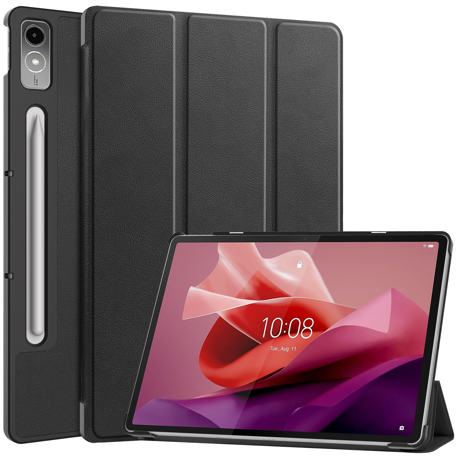 Case2go - Tablet hoes geschikt voor Lenovo Tab P12 (2023) - Tri-Fold Book Case - Auto/Wake functie - Zwart afbeelding