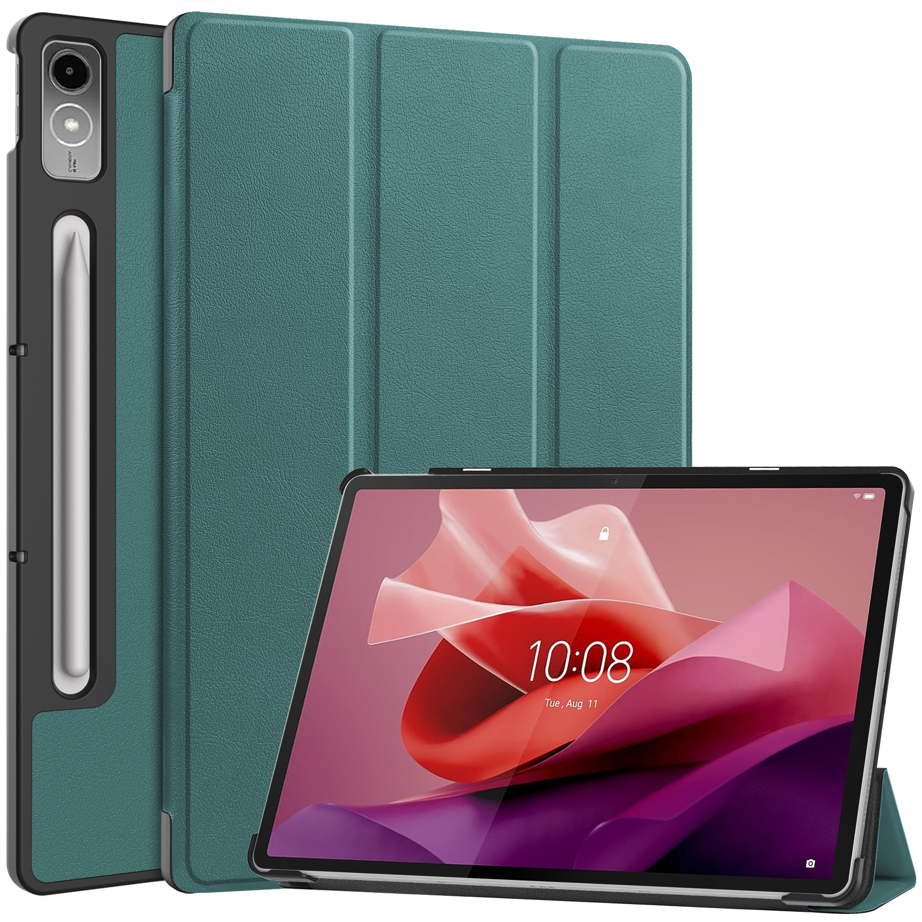 Case2go - Tablet hoes geschikt voor Lenovo Tab P12 (2023) - Tri-Fold Book Case - Auto/Wake functie - Groen afbeelding