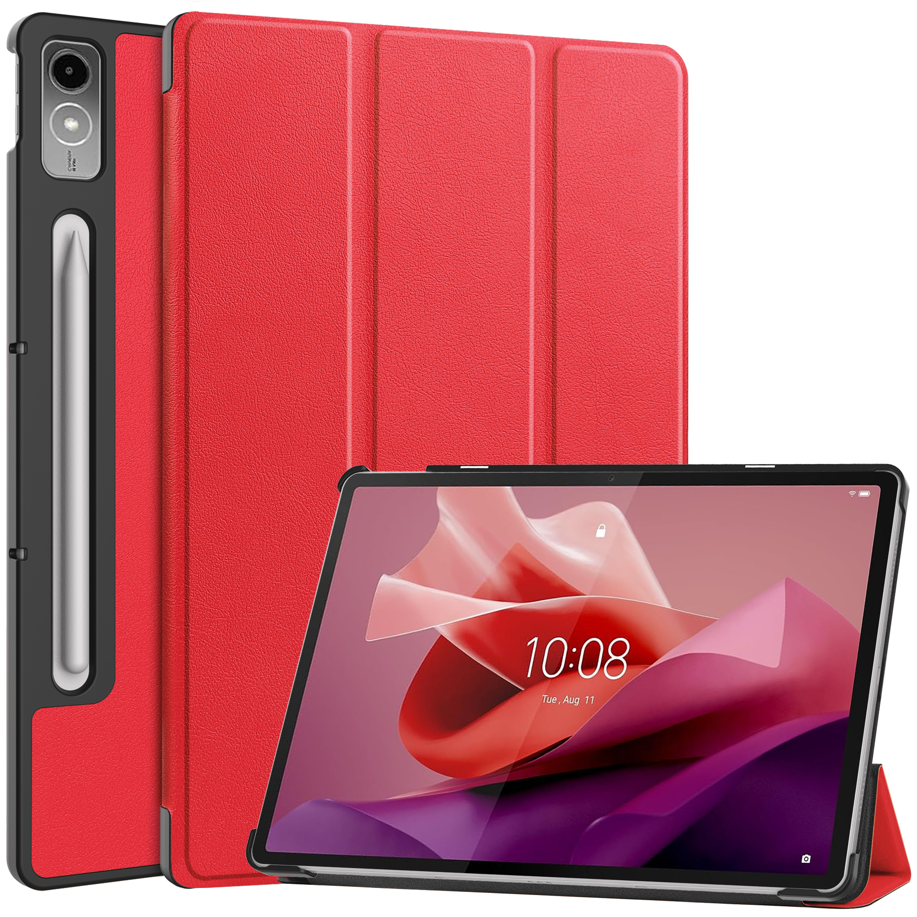 Case2go - Tablet hoes geschikt voor Lenovo Tab P12 (2023) - Tri-Fold Book Case - Auto/Wake functie - Rood afbeelding