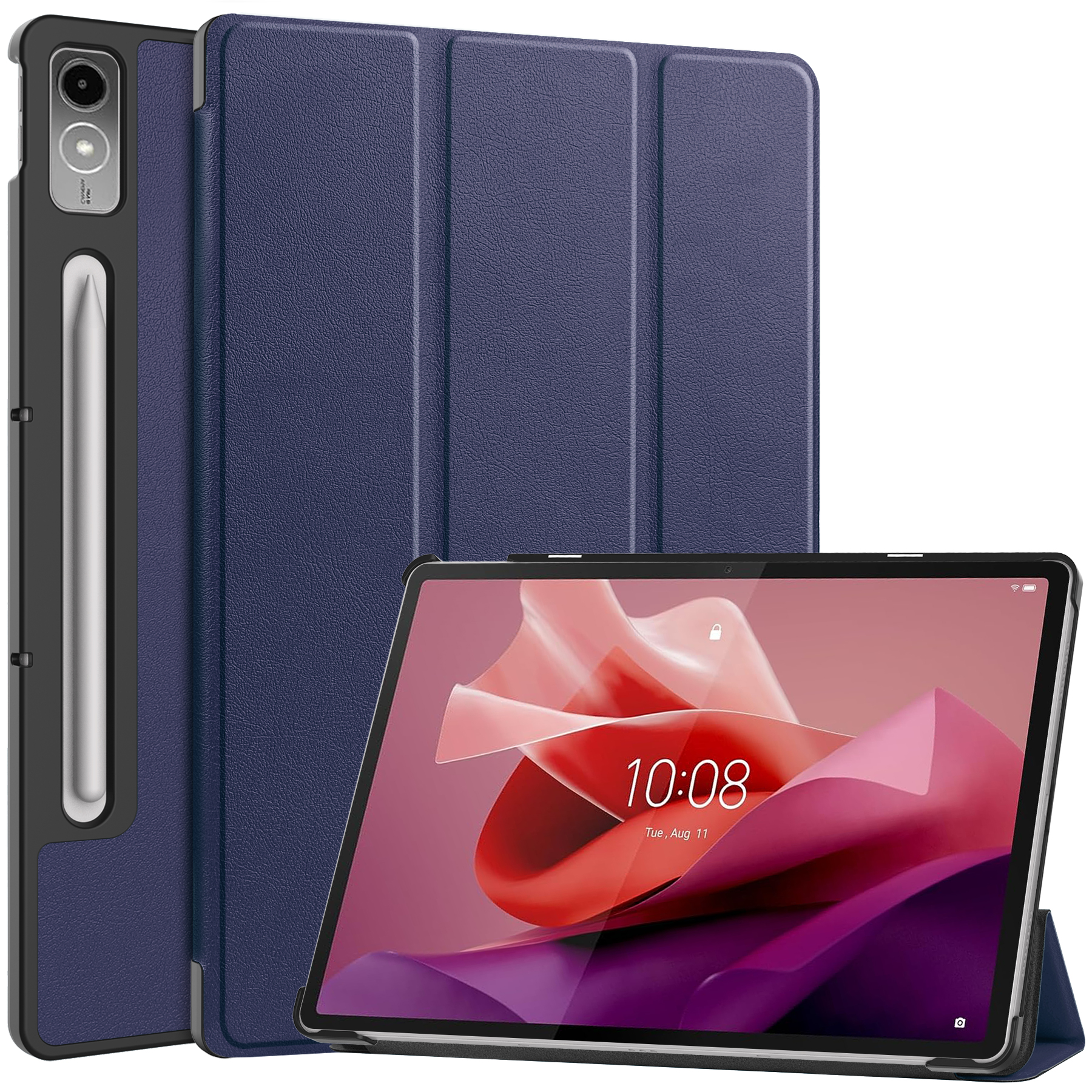 Case2go - Tablet hoes geschikt voor Lenovo Tab P12 (2023) - Tri-Fold Book Case - Auto/Wake functie - Blauw afbeelding