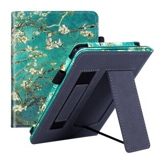 Case2go Case2go - E-reader Hoes geschikt voor Kindle Paperwhite (2021) - Sleepcover - Auto/Wake functie - Met handstrap - Witte bloesem