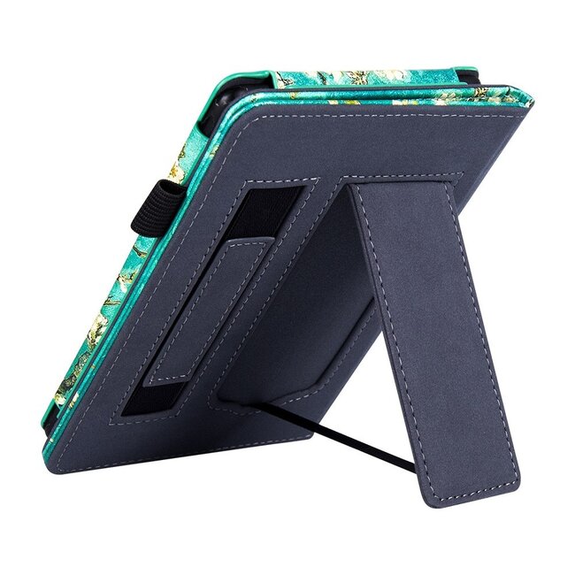 Case2go - E-reader Hoes geschikt voor Kindle Paperwhite (2021) - Sleepcover - Auto/Wake functie - Met handstrap - Witte bloesem