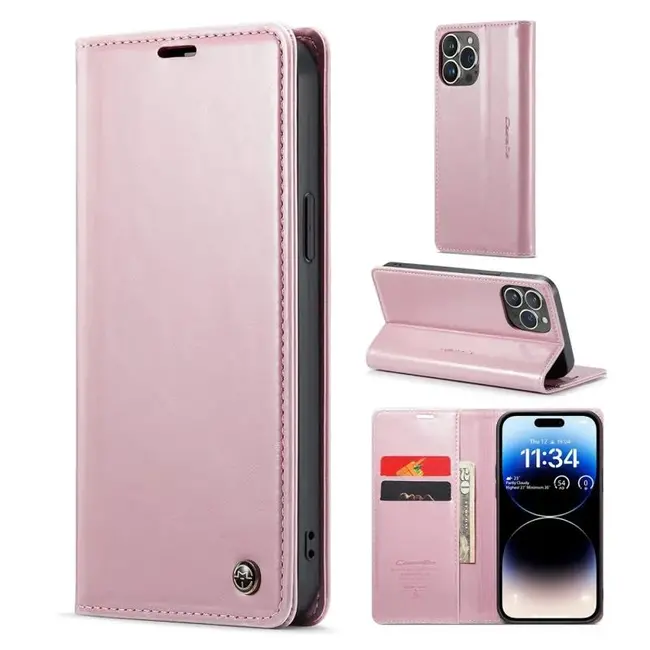 CaseMe - Telefoonhoesje geschikt voor Apple iPhone 15 Pro - Flip Wallet Case - Magneetsluiting - Roze