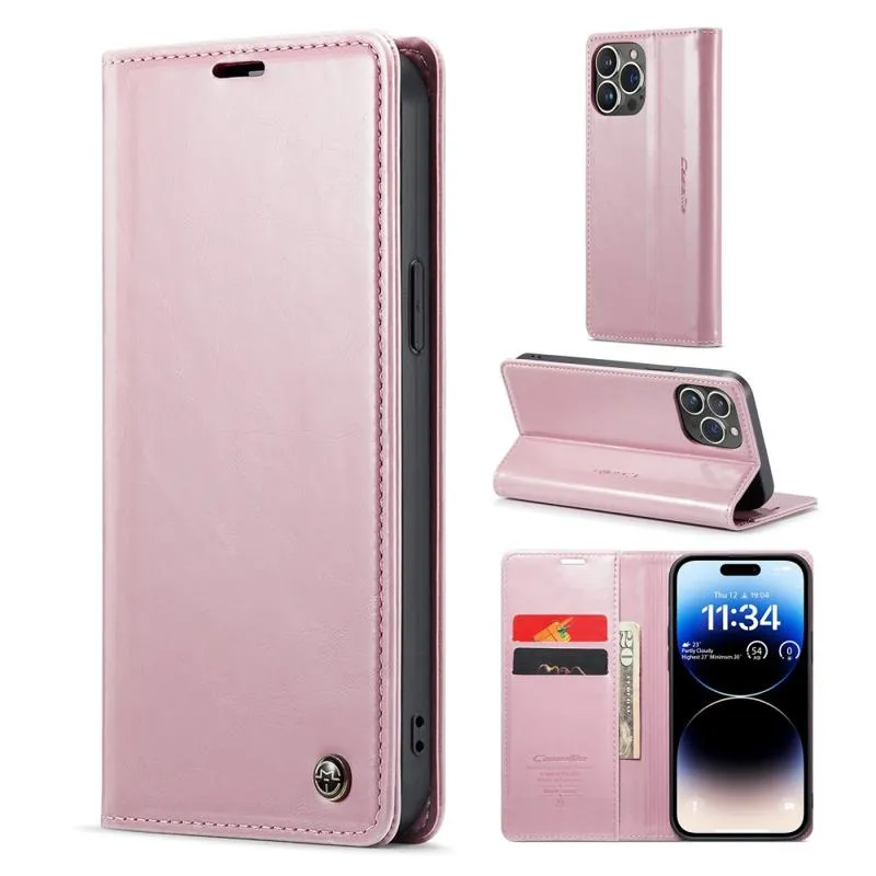 CaseMe - Telefoonhoesje geschikt voor Apple iPhone 15 Pro - Flip Wallet Case - Magneetsluiting - Roze afbeelding