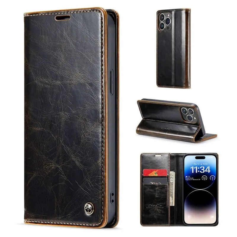 CaseMe - Telefoonhoesje geschikt voor Apple iPhone 15 Pro - Flip Wallet Case - Magneetsluiting - Donker Bruin afbeelding