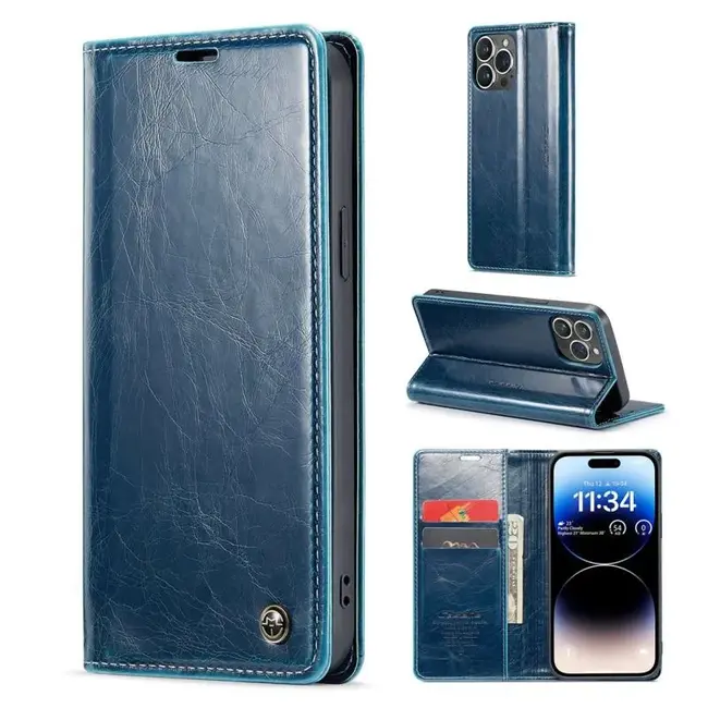 CaseMe - Telefoonhoesje geschikt voor Apple iPhone 15 - Flip Wallet Case - Magneetsluiting - Donker Blauw