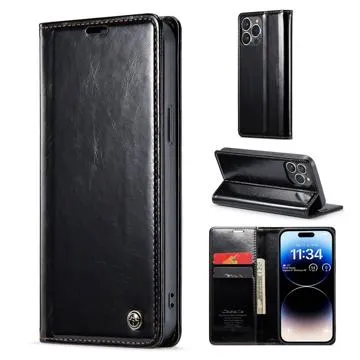 CaseMe - Telefoonhoesje geschikt voor Apple iPhone 15 Pro Max - Flip Wallet Case - Magneetsluiting - Zwart afbeelding