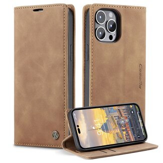 CaseMe CaseMe - Telefoonhoesje geschikt voor Apple iPhone 15 Pro Max - Wallet Book Case - Met Magnetische Sluiting - Bruin