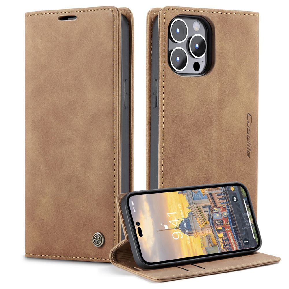 CaseMe - Telefoonhoesje geschikt voor Apple iPhone 15 Pro Max - Wallet Book Case - Met Magnetische Sluiting - Bruin afbeelding