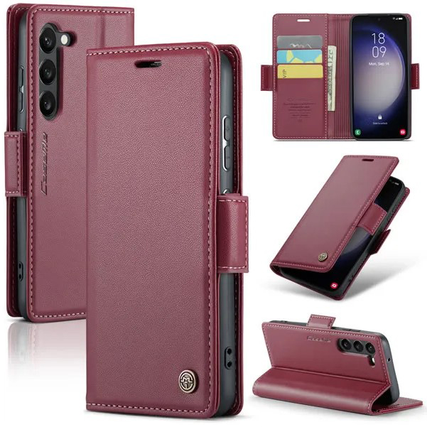 CaseMe - Hoesje geschikt voor Samsung Galaxy S23 FE - Retro Wallet Book Case - Met Magnetische Sluiting - Rood afbeelding