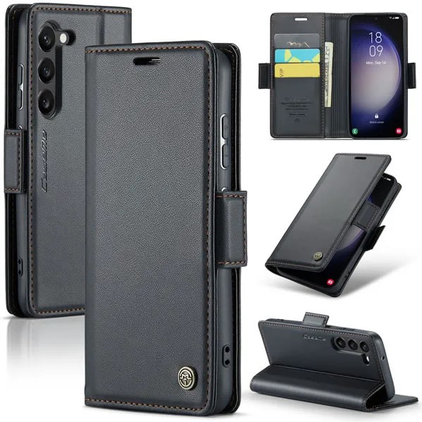 CaseMe - Hoesje geschikt voor Samsung Galaxy S23 FE - Retro Wallet Book Case - Met Magnetische Sluiting - Zwart afbeelding