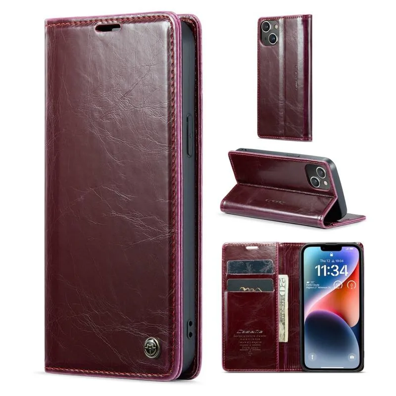 CaseMe - Telefoonhoesje geschikt voor Apple iPhone 15 Plus - Flip Wallet Case - Magneetsluiting - Donker Rood afbeelding