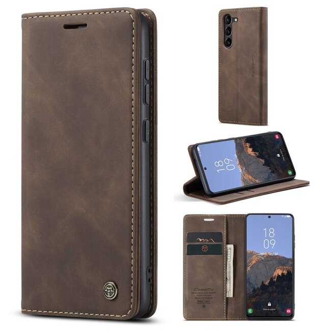 CaseMe - Telefoonhoesje geschikt voor Samsung Galaxy S23 FE - Wallet Book Case - Met Magnetische Sluiting - Donker Bruin