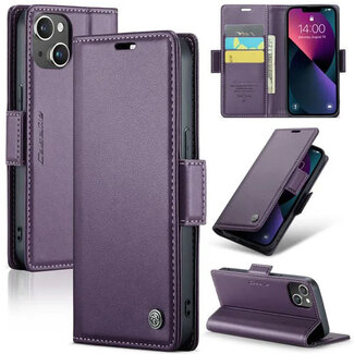CaseMe CaseMe - Hoesje geschikt voor iPhone 15 Plus - Retro Wallet Book Case - Met Magnetische Sluiting - Paars
