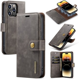 CaseMe CaseMe - Telefoonhoesje geschikt voor iPhone 15 Pro - Bookcover - Met Afneembare Magneet-backcase - Ming Serie - Grijs