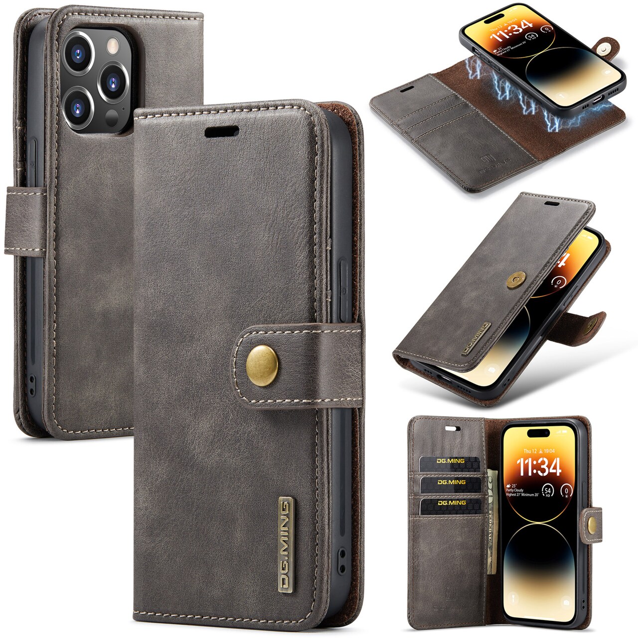 CaseMe - Telefoonhoesje geschikt voor iPhone 15 Pro - Bookcover - Met Afneembare Magneet-backcase - Ming Serie - Grijs afbeelding