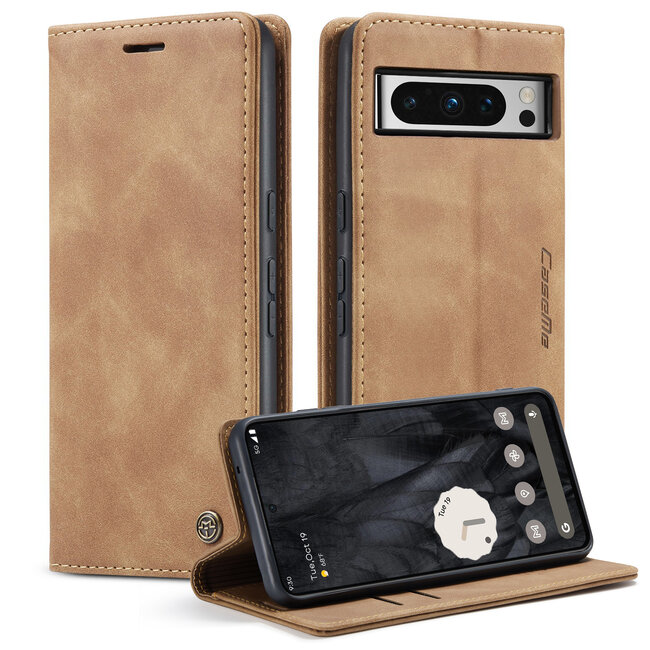 CaseMe - Telefoonhoesje geschikt voor Google Pixel 8 Pro - Wallet Book Case - Met Magnetische Sluiting - Bruin