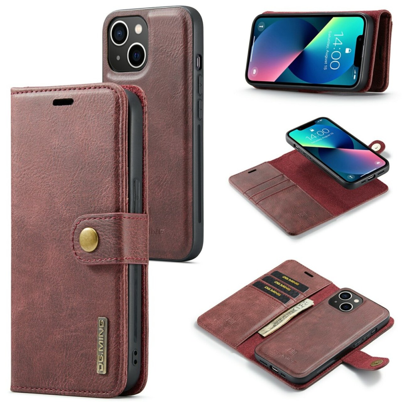 CaseMe - Telefoonhoesje geschikt voor iPhone 15 Pro Max - Bookcover - Met Afneembare Magneet-backcase - Ming Serie - Rood afbeelding