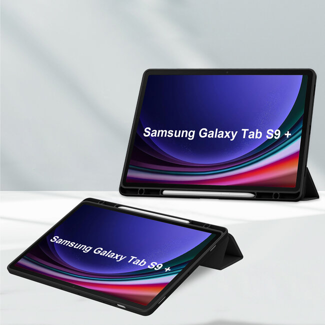 Case2go - Tablet hoes geschikt voor Samsung Galaxy Tab S9 Plus/S9 FE Plus (2023) - Acrylic Trifold case met Auto/Wake functie en Magneetsluiting - Zwart