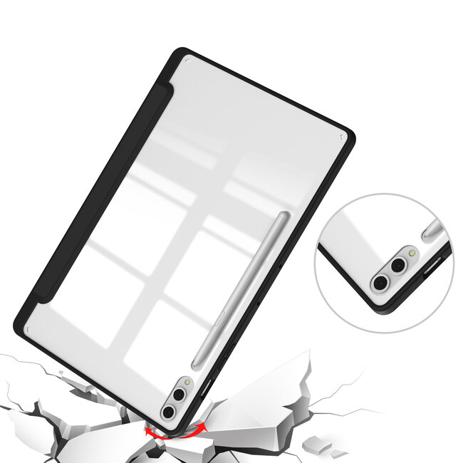 Case2go - Tablet hoes geschikt voor Samsung Galaxy Tab S9 Plus/S9 FE Plus (2023) - Acrylic Trifold case met Auto/Wake functie en Magneetsluiting - Zwart