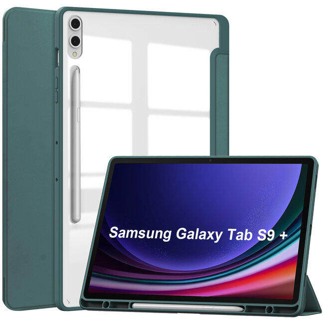 Case2go - Tablet hoes geschikt voor Samsung Galaxy Tab S9 Plus/S9 FE Plus (2023) - Acrylic Trifold case met Auto/Wake functie en Magneetsluiting - Groen