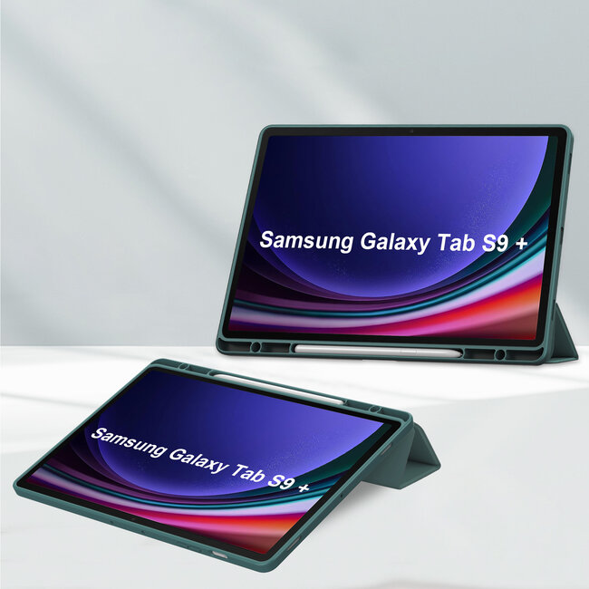 Case2go - Tablet hoes geschikt voor Samsung Galaxy Tab S9 Plus/S9 FE Plus (2023) - Acrylic Trifold case met Auto/Wake functie en Magneetsluiting - Groen