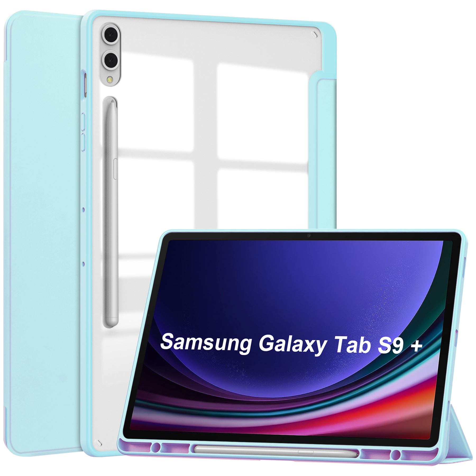 Case2go - Tablet hoes geschikt voor Samsung Galaxy Tab S9 Plus/S9 FE Plus (2023) - Acrylic Trifold case met Auto/Wake functie en Magneetsluiting - Licht Blauw afbeelding