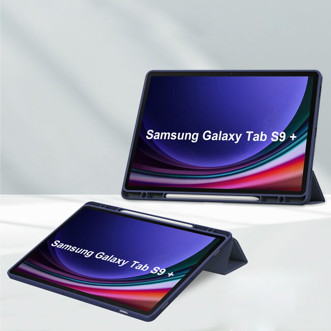 Case2go - Tablet hoes geschikt voor Samsung Galaxy Tab S9 Plus/S9 FE Plus (2023) - Acrylic Trifold case met Auto/Wake functie en Magneetsluiting - Donker Blauw