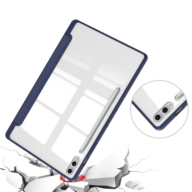 Case2go - Tablet hoes geschikt voor Samsung Galaxy Tab S9 Plus/S9 FE Plus (2023) - Acrylic Trifold case met Auto/Wake functie en Magneetsluiting - Donker Blauw