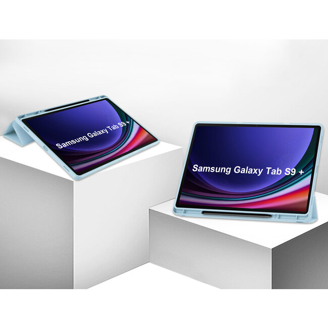 Case2go - Tablet hoes geschikt voor Samsung Galaxy Tab S9 Plus (2023) - Tri-fold Case - Met Pencilhouder - Licht Blauw