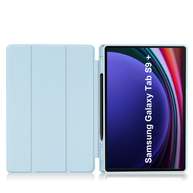Case2go - Tablet hoes geschikt voor Samsung Galaxy Tab S9 Plus (2023) - Tri-fold Case - Met Pencilhouder - Licht Blauw