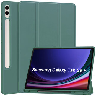 Case2go Case2go - Tablet hoes geschikt voor Samsung Galaxy Tab S9 Plus (2023) - Tri-fold Case - Met Pencilhouder - Donker Groen