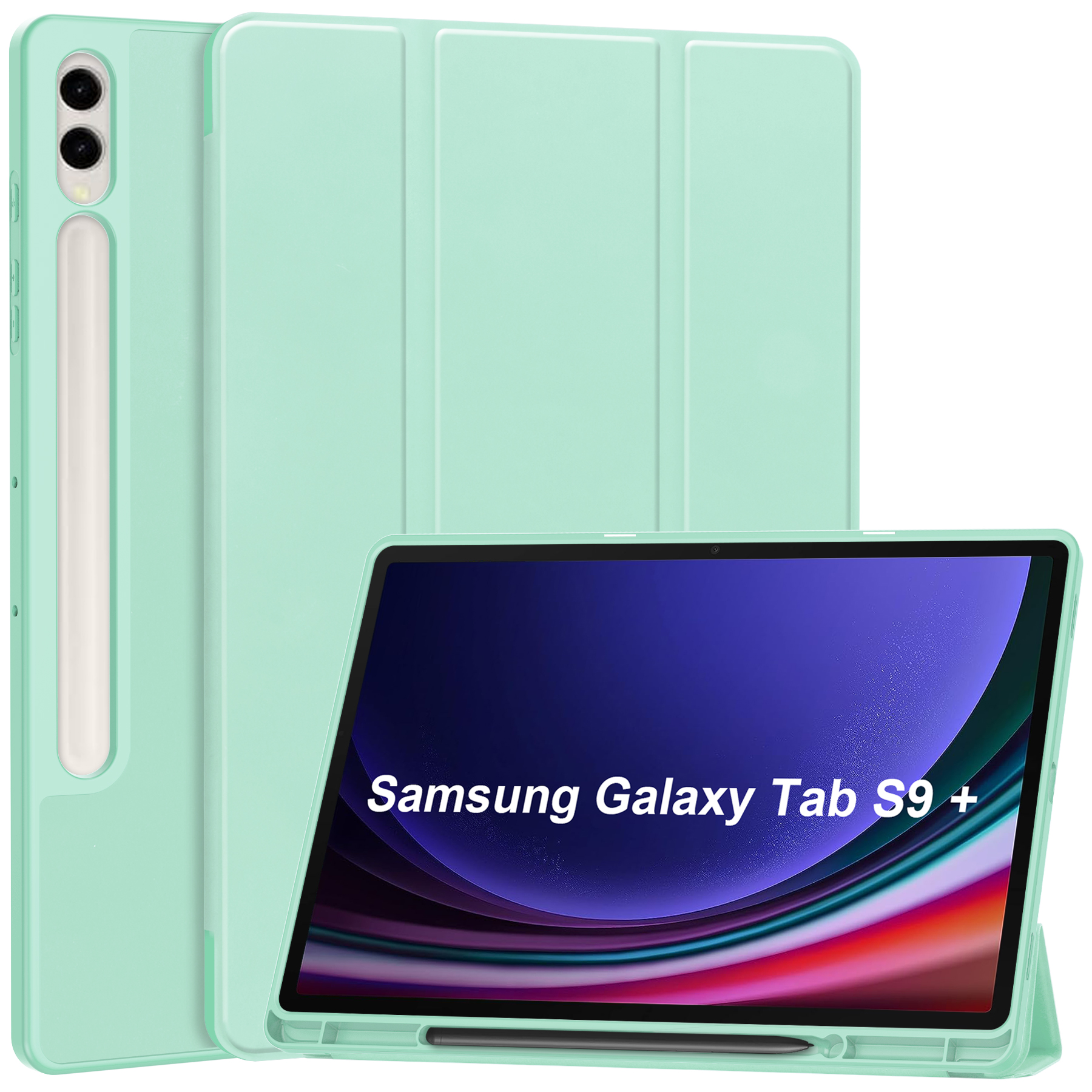 Case2go - Tablet hoes geschikt voor Samsung Galaxy Tab S9 Plus (2023) - Tri-fold Case - Met Pencilhouder - Mint Groen afbeelding