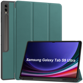 Case2go Case2go - Tablet hoes geschikt voor Samsung Galaxy Tab S9 Ultra (2023) - Auto Wake/Sleep functie - Tri-Fold Book Case met penhouder - Donker Groen