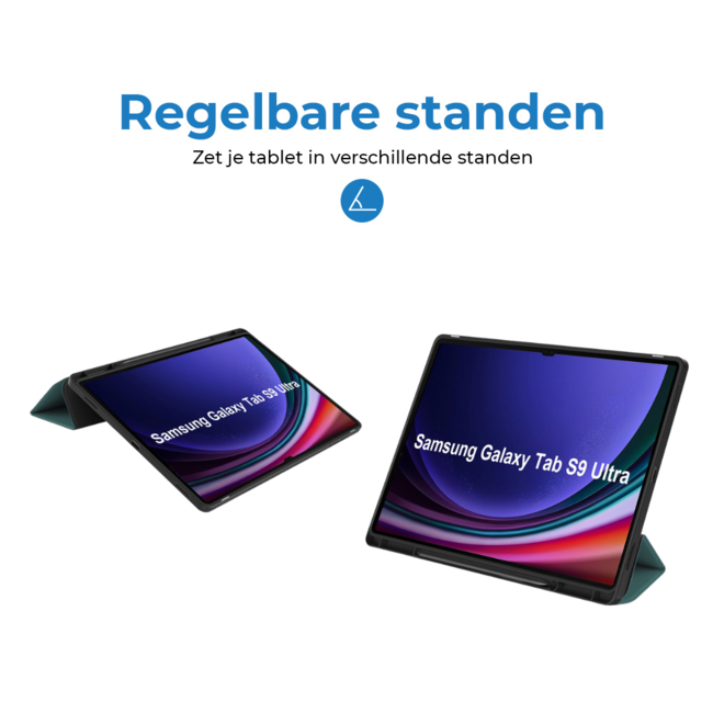 Case2go - Tablet hoes geschikt voor Samsung Galaxy Tab S9 Ultra (2023) - Auto Wake/Sleep functie - Tri-Fold Book Case met penhouder - Donker Groen