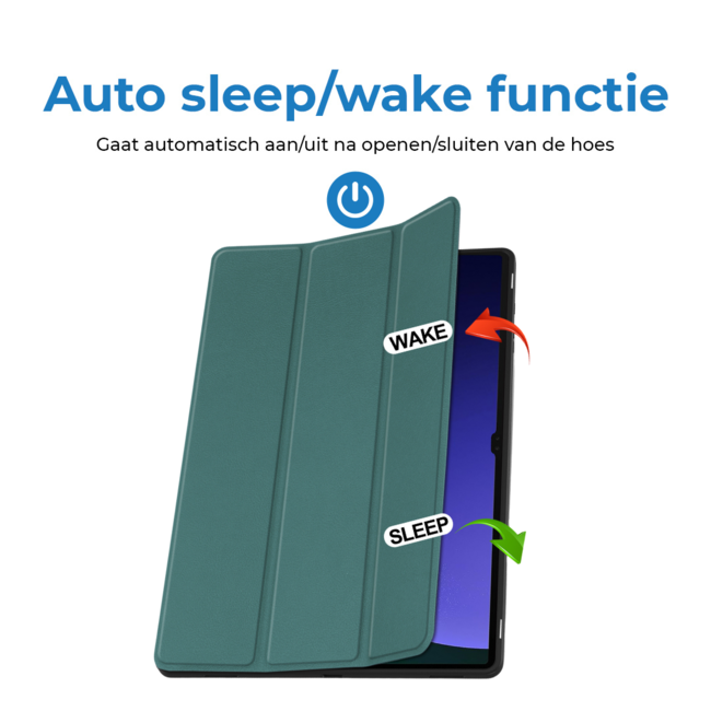 Case2go - Tablet hoes geschikt voor Samsung Galaxy Tab S9 Ultra (2023) - Auto Wake/Sleep functie - Tri-Fold Book Case met penhouder - Donker Groen
