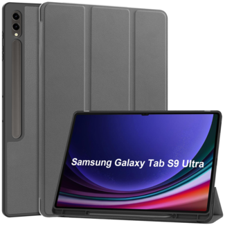 Case2go Case2go - Tablet hoes geschikt voor Samsung Galaxy Tab S9 Ultra (2023) - Auto Wake/Sleep functie - Tri-Fold Book Case met penhouder - Grijs