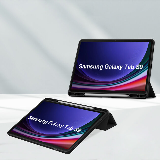 Case2go - Tablet hoes geschikt voor Samsung Galaxy Tab S9/S9 FE (2023) - Acrylic Trifold case met Auto/Wake functie en Magneetsluiting - Zwart