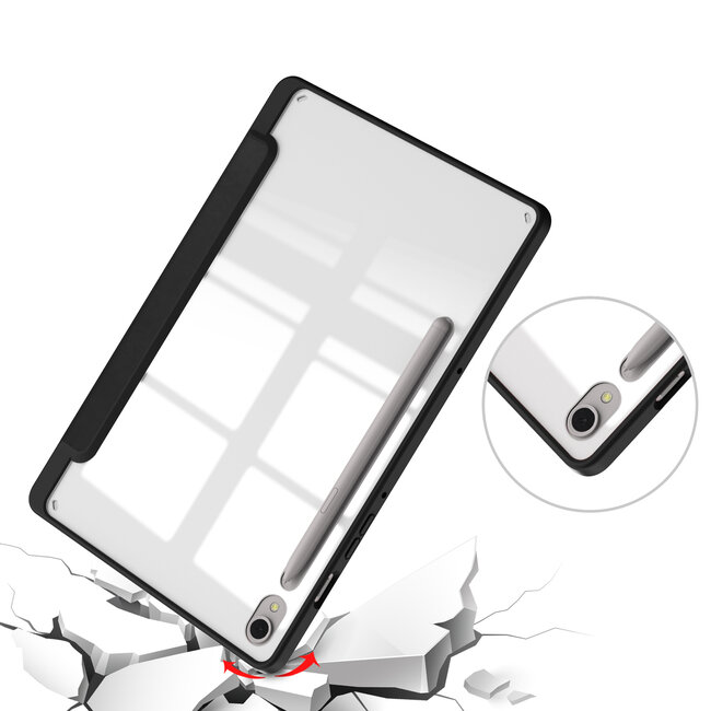 Case2go - Tablet hoes geschikt voor Samsung Galaxy Tab S9/S9 FE (2023) - Acrylic Trifold case met Auto/Wake functie en Magneetsluiting - Zwart