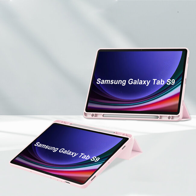 Case2go - Tablet hoes geschikt voor Samsung Galaxy Tab S9/S9 FE (2023) - Acrylic Trifold case met Auto/Wake functie en Magneetsluiting - Roze