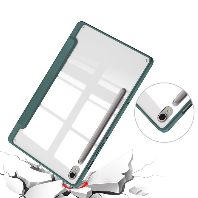 Case2go - Tablet hoes geschikt voor Samsung Galaxy Tab S9/S9 FE (2023) - Acrylic Trifold case met Auto/Wake functie en Magneetsluiting - Donker Groen