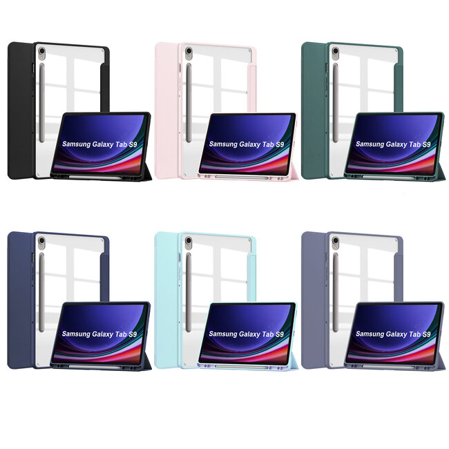 Case2go - Tablet hoes geschikt voor Samsung Galaxy Tab S9/S9 FE (2023) - Acrylic Trifold case met Auto/Wake functie en Magneetsluiting - Donker Groen