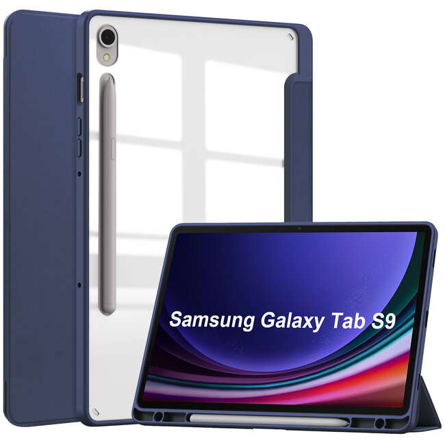 Case2go - Tablet hoes geschikt voor Samsung Galaxy Tab S9/S9 FE (2023) - Acrylic Trifold case met Auto/Wake functie en Magneetsluiting - Donker Blauw