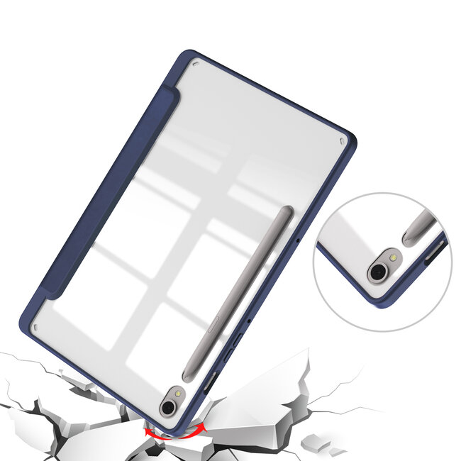 Case2go - Tablet hoes geschikt voor Samsung Galaxy Tab S9/S9 FE (2023) - Acrylic Trifold case met Auto/Wake functie en Magneetsluiting - Donker Blauw