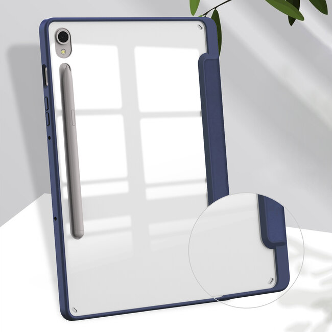 Case2go - Tablet hoes geschikt voor Samsung Galaxy Tab S9/S9 FE (2023) - Acrylic Trifold case met Auto/Wake functie en Magneetsluiting - Donker Blauw