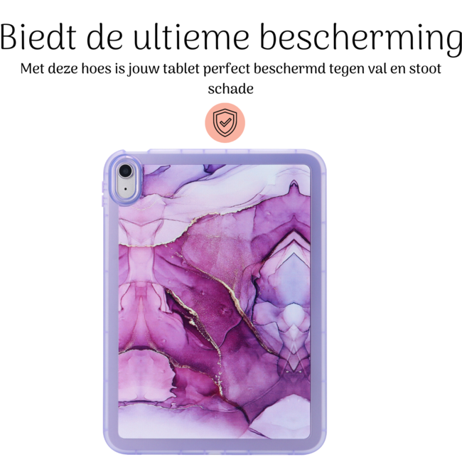 Hoozey - Tablet hoes geschikt voor Apple iPad 11 (2025) A16 / Apple iPad 10.9 (2022) - Tablet hoes - Marmer print - Paars