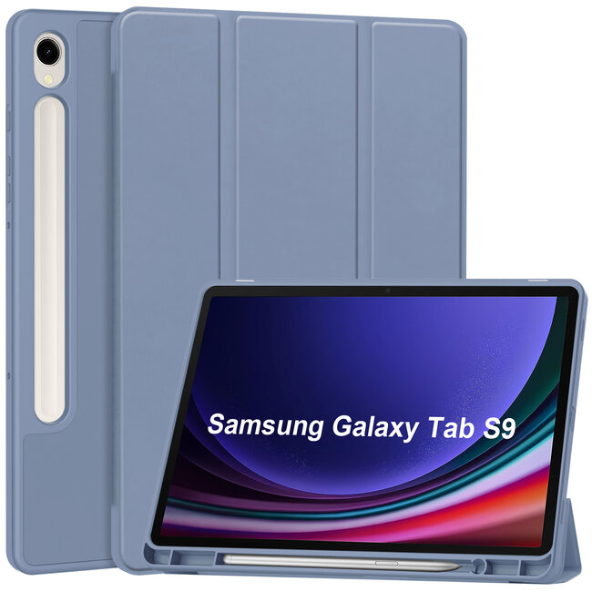 Case2go - Tablet hoes geschikt voor Samsung Galaxy Tab S9 (2023) - Auto Wake/Sleep functie - Tri-Fold Book Case met penhouder - Paars