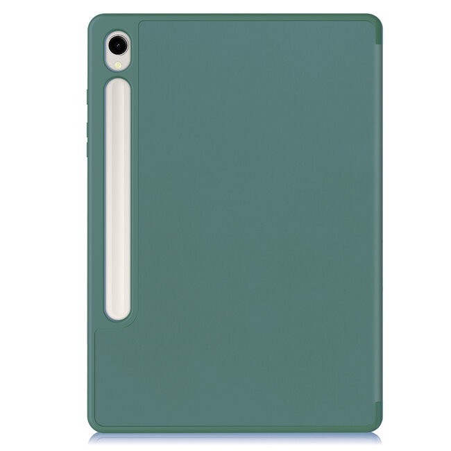 Case2go - Tablet hoes geschikt voor Samsung Galaxy Tab S9 (2023) - Auto Wake/Sleep functie - Tri-Fold Book Case met penhouder - Donker Groen