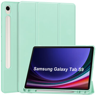 Case2go Case2go - Tablet hoes geschikt voor Samsung Galaxy Tab S9 (2023) - Auto Wake/Sleep functie - Tri-Fold Book Case met penhouder - Mint