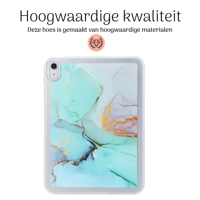Hoozey - Tablet hoes geschikt voor Apple iPad Air 11 (2024) / Apple iPad Air 4/5 (2022/2020) - 10.9 inch - Tablet hoes - Marmer print - Turquoise